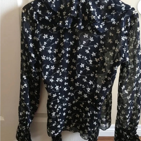 Vintage Ralph Lauren 100% Silk designer blouse black floral Silk Top Size PS - Picture 3 of 11